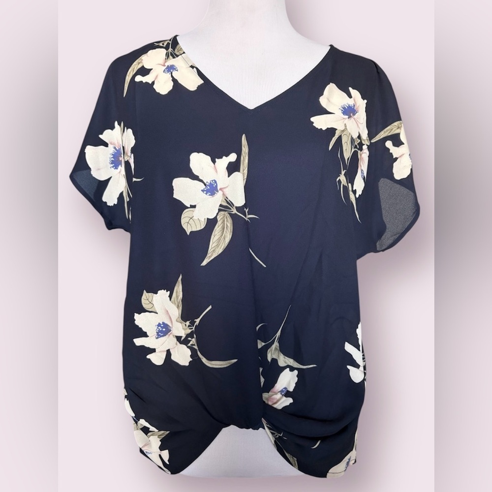 West Kai Blue Floral Twist Front Top